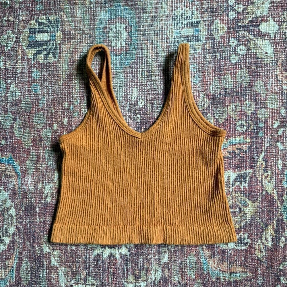 Out From Under Women’s Medium Ribbed Mustard Cropped Tank Top Bralette - Picture 1 of 7